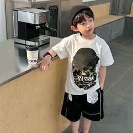 Boys camouflage monkey letter printed T-shirts kids round collar short sleeve Tees 2024 summer children cartoon clothes Z6880