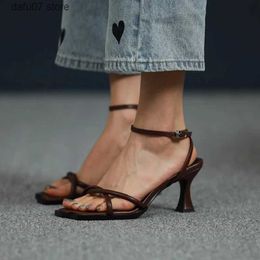 Dress Shoes Women Summer Sandals French Style Ladies Simple Design Cowhide On Thin Heel 7.5 CM WomanH24229