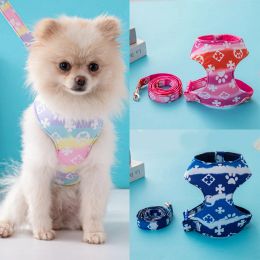 Sets Hot Selling Pet Supplies Outdoor Walking Dog Fashion Dog Harness and Leash Set Corgi Schnauzer Cotton Dog Accessories