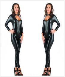 5XL Plus Size Sexy Novelty Women Black Faux Leather Latex Catsuit Zipper Front Jumpsuit Fancy Dress Fetish Erotic body suit PU2254578