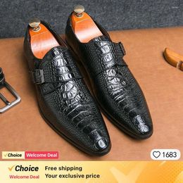 Dress Shoes Crocodile Pattern Men Wedding Pointed Toe Brown Loafers Genuine Leather Slip On Male Casual Oxford