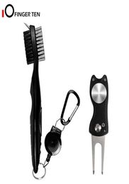 Golf Brush and Divot Repair Tool Lightweight Club Groove Cleaner Set 2 Ft Retractable Zipline Attaches to Golf Bags 2010265826292