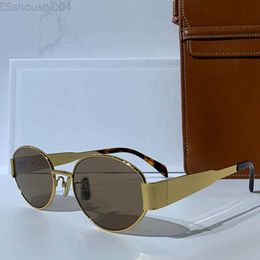 Celins Womens Arc de Triomphe Oval Frame Sonnenbrille CL4S235U Hardware Grüne Objektiv Gold Bein Tempel Signature Braun Gläser Bag 1ovbb