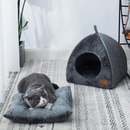 Mats Cat Houses Pets Tent Cozy Cave Nest Indoor New Triangle Cat Bed Soft and Self Warming Kitten beds & Furniture for Small Dogs