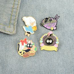 Cartoon Hot Selling Creative Cartoon Character Little Girl Cat Brooch Lamian Noodles Black Ball Versatile Badge