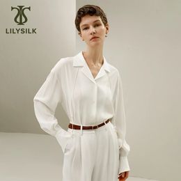 LILYSILK Silk Blouse for Women Spring Edition Removable TieDetailed Top Pearl Button Luxury Outfits 240226