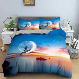 Pillow Dolphin Duvet Cover Set 2/3Pcs Marine Life Pillow Case Bedding Sets King Twin Full Queen Size Polyester Quilt Cover for Teens
