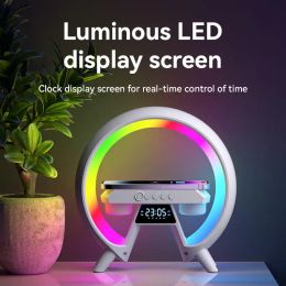 Speakers Multifunctional wireless Bluetooth speaker, wireless charging with LED light clock, 3D surround sound effect subwoofer speaker