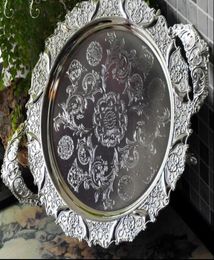 round silver embossed metal serving tray storage tray with handle for fruit el restaurant home decoration8113757