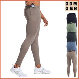 Clothing New Men's Sports Lycra Running Leggings Drawstring Tights Zipper Pocket Compression Pants Solid Sportswear Gym Rush Guard Fit