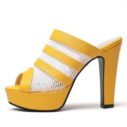 Slippers Fashion Women Summer High Heels Sandals Platform Mules Black Yellow White Slides Party Shoes Ladies Large Size 45