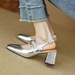 Dress Shoes Women Pumps 7 cm Mary Jane French Style Patent Leather Sandals Buckle Spring Atumn Two Straps LadyH24229