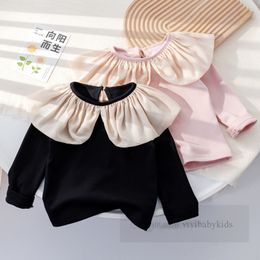 Sweet girls long sleeve T-shirts kids splicing gauze falbala lapel princess tops 2024 spring children all-matching bottoming shirt Z6876