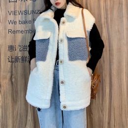 Waistcoats 2021 Women Sleeveless Vest Winter Warm Oversized Fleece Thicken Sweatshirt Jacket Female Veats Polo Collar Sleeveless Waistcoat