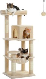 PAWZ Road 45,7" Kratzbaum für Hauskatzen, 5-stufiger Katzenturm für große Katzen mit Metallrahmen, große Hängematte, Katzenwohnung mit großer Sitzstange, 4 mit Sisal überzogene Kratzbäume