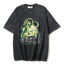 Dragon Printed Hip Hop T-shirt Men Summer Cotton Tee Shirts Male Top Black