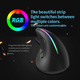 Mice ZELOTES F36 T50 Wireless Wired Vertical 2.4G Bluetooth Mouse RGB 8 key Programming 12800DPI Ergonomic Game Mouse for Mac PC