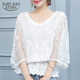 Summer Lace White short sleeve Women Blouse Plus Size Tops Batwing Sleeve Shirts s and Blouses 4478 50 2105109728812