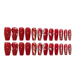 False Nails -length Red Coffin Nail And Gold Artificial With Imitation Pearl For Women Girl Party Activity