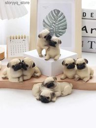 Other Home Decor Two Cute Pugs Ornaments Home Decor Imitation Dog Pug Resin Statue Office Desktop Gardening Decoration Childrens Birthday Gift Q240229