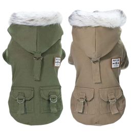 Clothing Winter Cat Clothes Puppy Dog Down Jacket Hoodie Coat Pet Military Costume Windproof Warm Clothing for Cats Dogs in Cold Weather