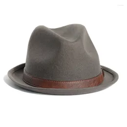 Berets Japan Style Felt Hat Vintage Brand Design Belt Buckle Crimping Brim Fedora Grey Black Colour Jazz Hats