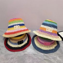 Rainbow Colour Straw Hat Designer Bucket Hat Women Sun Hat Colour Block Fisher Hats Luxury Boater Cap Casual Caps 4 Styles Wide Brim Hats