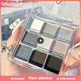 Eye Shadow 9-color black punk smoking matte eye shadow palette silver metal pearl glitter halloween bar party makeupQ240229