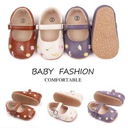 Sneakers Baby Girls Mary Jane Flats PU Leather Infant Dress Shoes Floral Embroidery Princess Shoes H240508