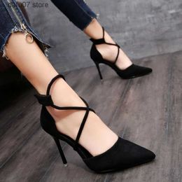 Dress Shoes Womens Suede High Heel 9cm 2023 New Pointed Stiletto Fashion Sexy Black Wedding Nude Bridal WomanH24229