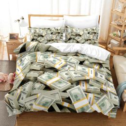 Set Dollars Bedding Set 3D Print Banknotes Duvet Cover Home Textiles Single Twin Full King Size With Pillowcases Dropshipping Sheer Curtains