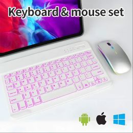 Keyboards rgb030 Rechargeable Mini Portable BT Super Slim RGB Backlight Ergonomic Wireless Keyboard and Mouse Set for ipad Tablet Laptop