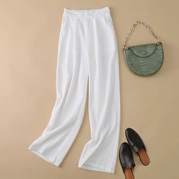 Capris Lucyever Spring Summer Women Wide Leg Pants Casual Solid Colour Cotton Linen Pants Woman 2023 Streetwear High Waisted Trousers