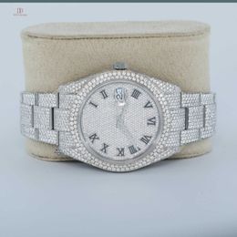 Brilliant round cut fully iced out moissanite diamond watch for women for any occasion luxurious beauty with vvs clarity diamond