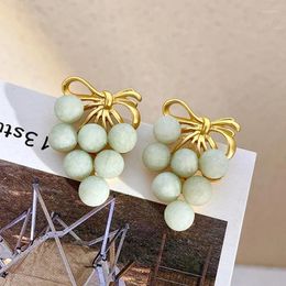 Dangle Earrings Lifefontier Vintage Light Green Stone Grape Beaded Drop For Women Temperament Bowknot Pendant Earring Jewellery 2024