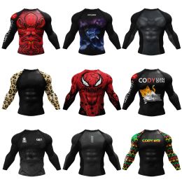 T-Shirts Gym T Shirt Fitness Bodybuilding Workout Sport Clothes Men MMA Boxing Jiu Jitsu Quick Dry Fit Shirts Running Compression Shirt