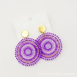 Dangle Earrings Beaded Purple Crystal Hand Knitting Alloy Bohemia Fashion Roundness Simple Individuality Rice Bead