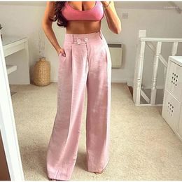 Women's Pants 2024 Summer Autumn Casual Clothes For Female Pink Wide Leg High Waist Straight Elegant Office Ladies Trousers