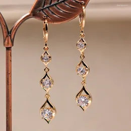 Dangle Earrings Trendy Gold Copper Plated Heart Drop White Stone For Women Girls Fashion Jewelry Accessories Wedding Gift