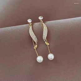 Dangle Earrings 925 Silver Needle Korean Pearl Rhinestone For Women Jewellery 2024 Trending Women's Long Crystal Tassel 2Z40