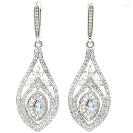 Dangle Earrings 51x17mm Romantic Rich Blue Violet Tanzanite Pink Morganite White CZ Woman's Engagement