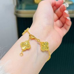 Designer Van cl-ap Vietnam Sha Jin Four Leaf Grass Bracelet Female Imitation Gold Lucky Brass Plated Shop Same Style Five Flower KY2V