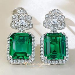 Dangle Earrings Vinregem 8 10 MM Emerald High Carbon Diamond Gemstone Vintage Flower Drop 925 Sterling Silver Jewellery Wholesale