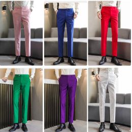 Pants Blue Green Pink Black Red Purple Khaki Yellow Gray White Suit Pants For Men Classic Mens Dress Pants Fashions Slim Fit 6XL P37