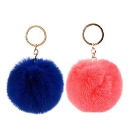 Keychains Lanyards 2022 35 Colours Furry Fluffy Puff 8Cm Faux Rabbit Fur Ball Pom Keychain Gold Keyring Handbag Drop Delivery Fashi Dhvpq