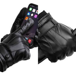 Windproof glovesdesigner Autumn Winter Warm Touch Screen Full Finger Black Gloves High Quality Men Genuine Sheepskin Leather Gloves