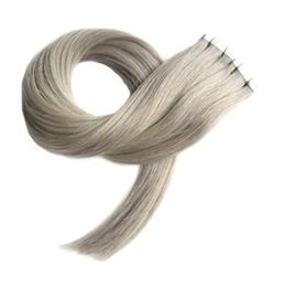 7a grey tape hair extensions 40 pcs Double Sided Skin Weft Tape In Human Hair Extensions 100g Straight silver grey tape extension8914381