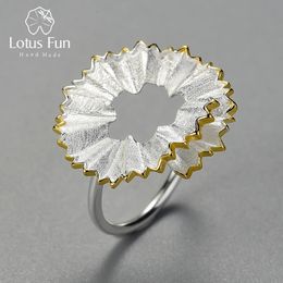 Lotus Fun Real 925 Sterling Silver Unusual Minimalism Round Pencil Shavings Design Rings for Women 18K Gold Jewellery Female Gift 240220
