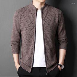 Men's Sweaters Pure Winter Wool Sweater Diamond 200% Jacquard Cardigan Middle-aged And Young People Thickened Coat