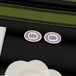 Purple Colour Cute Szie Oval Luxury Stud Earrings G Letter Copper Engagement Earring For Women Lady